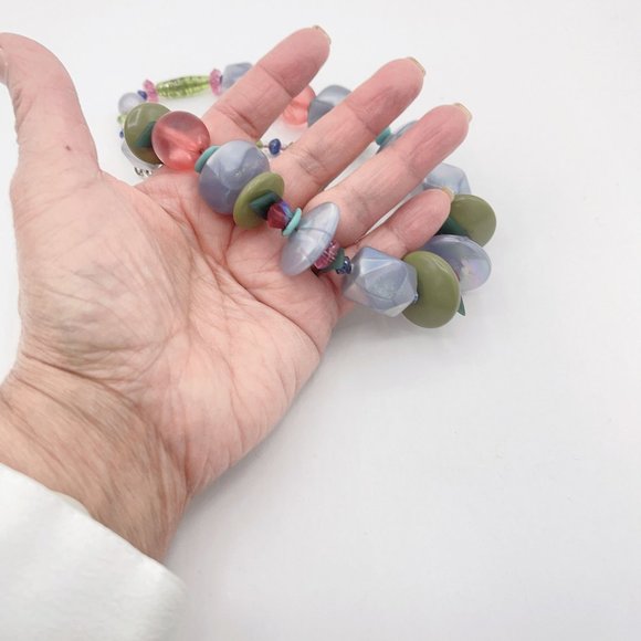 Teresa Goodall Beaded Signed Chunky Soft Colors Necklace Medium - Picture 5 of 5